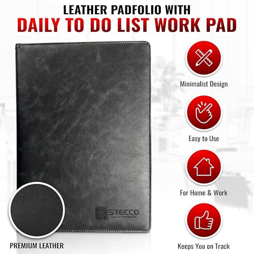 STECCO Leather Portfolio Notebook Document Organizer, Padfolio Folder Organizer - Picture 6 of 9